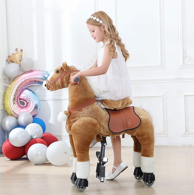 JoJoPooNy Ride on Horse Toy, Kids Ride on Toy for 6-14 Years Old, Premium Riding Horse Plush Animal Toy, Walking Horse Toy with Wheels (36 Inch Height)