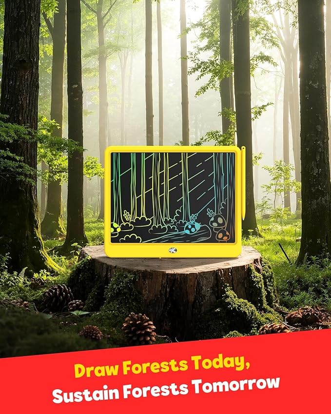 TEKFUN LCD Writing Tablet Doodle Board, 12inch Colorful Drawing Tablet Writing Pad, Kids Travel Essentials, Kid Toys for 3 4 5 6 7 8 Year Old Girls Boys (Yellow)
