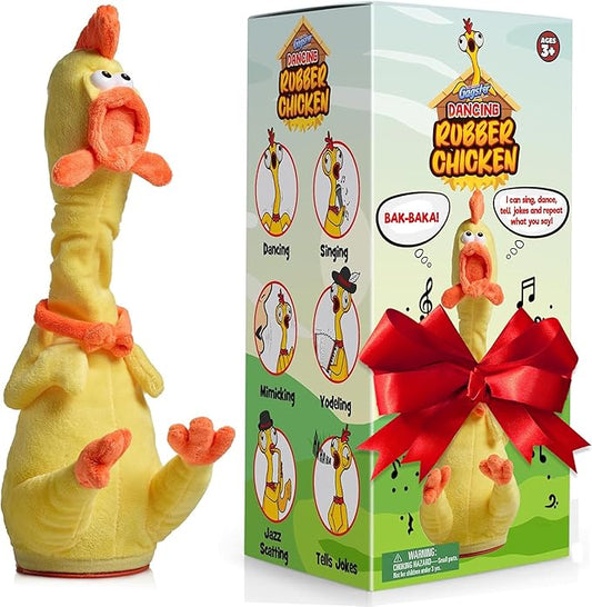 Gagster Rubber Chicken Dancing Toy - Mimicking Toy for Kids - That Repeats What You Say & Tells Jokes, Singing & Talking, Electronic Yodeling for Anyone Who Loves Talking and Funny Gag Gifts