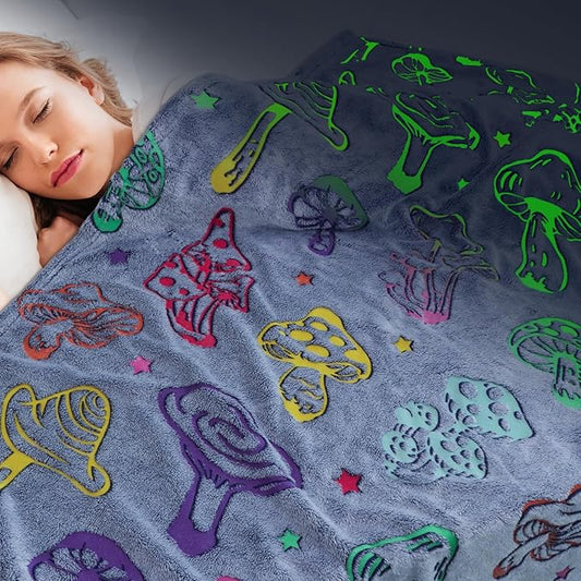 Mushroom Blanket Gifts for Women Girls - Mushroom Decor Glow in The Dark Blanket for Adults Girls Cottagecore Soft Colorful Kids Throw Cute Mushrooms Stuff Halloween Christmas
