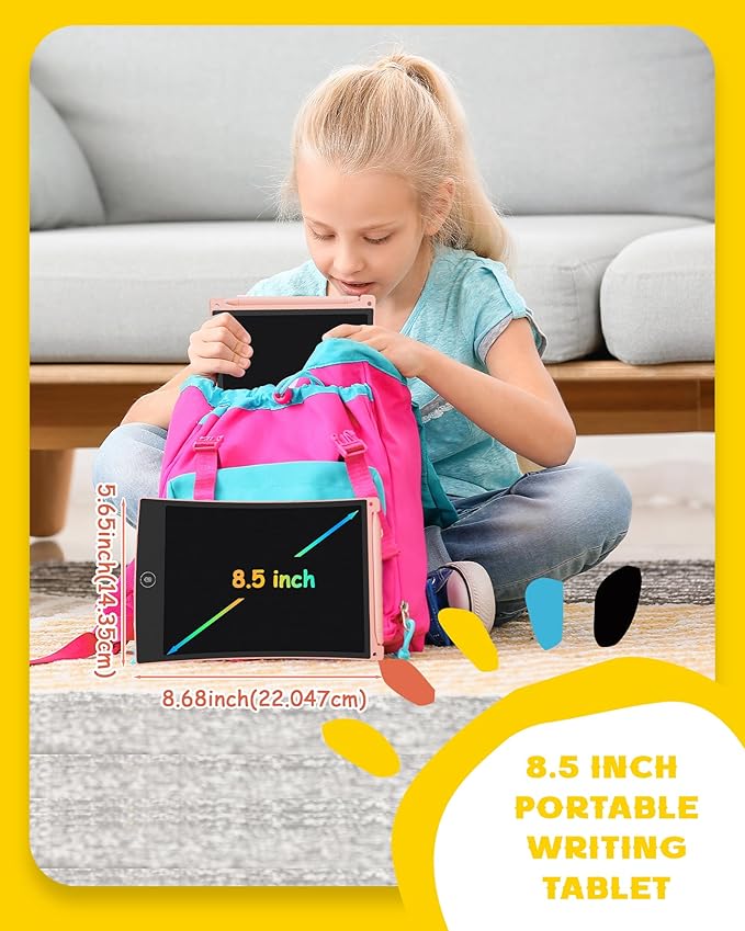 bravokids 2 Pack LCD Writing Tablet with Stylus, 8.5 inch Colorful Doodle Board Drawing Pad for Kids, Travel Games Activity Learning Toys, Pink&Pink