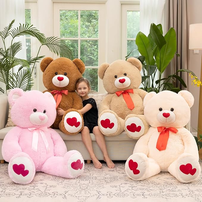 Tezituor Giant Teddy Bear Stuffed Animal 4ft with Love Red Heart - Large Plush Toys for Valentines Christmas Birthday, Dark Brown