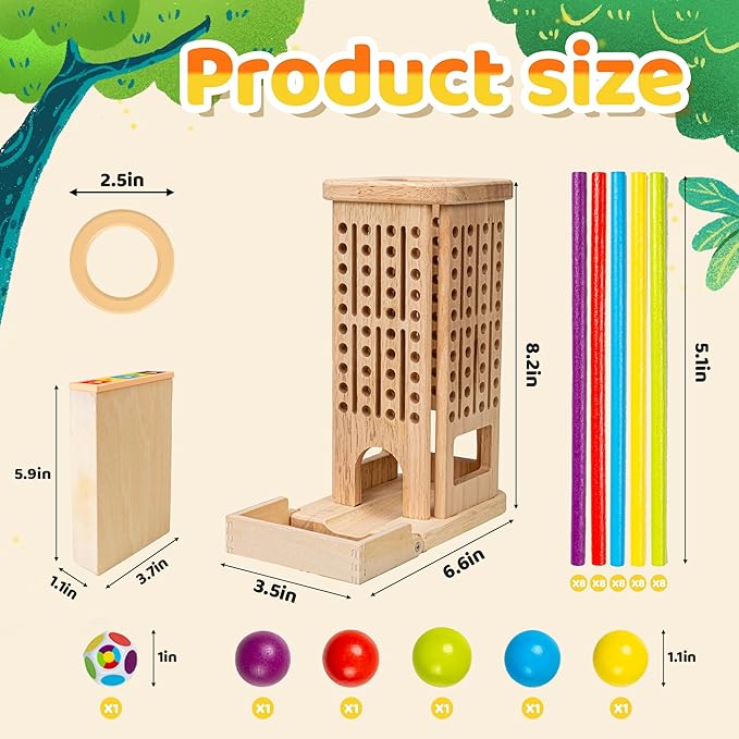 Montessori Wooden Board Games for Kids 3-8 Years,3 in 1 of Playing,Math Counting, Fine Motor Skills Toy,Family Travel Game，Educational Gift for Boys and Girls