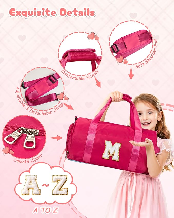Gifts for Toddler, Girls Travel Duffel Bag, Kids Initial Overnight Bags with Shoe Compartment, Customized Sport Gym Weekender Bag with Makeup Pouch, Birthday Gift for Daughter (Letter G)