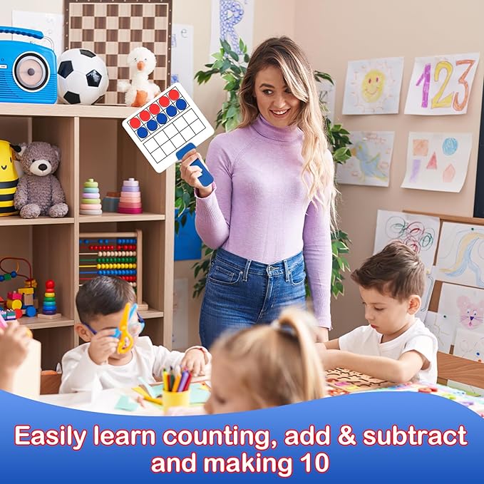 Magnetic Ten-Frame Set,Math Manipulative Games for Kids Toddlers,5 Dry Erase Paddles & 150 Math Counters,Addition & Subtraction Game,Counting Toys,Kindergarten Preschool Classroom Must Haves