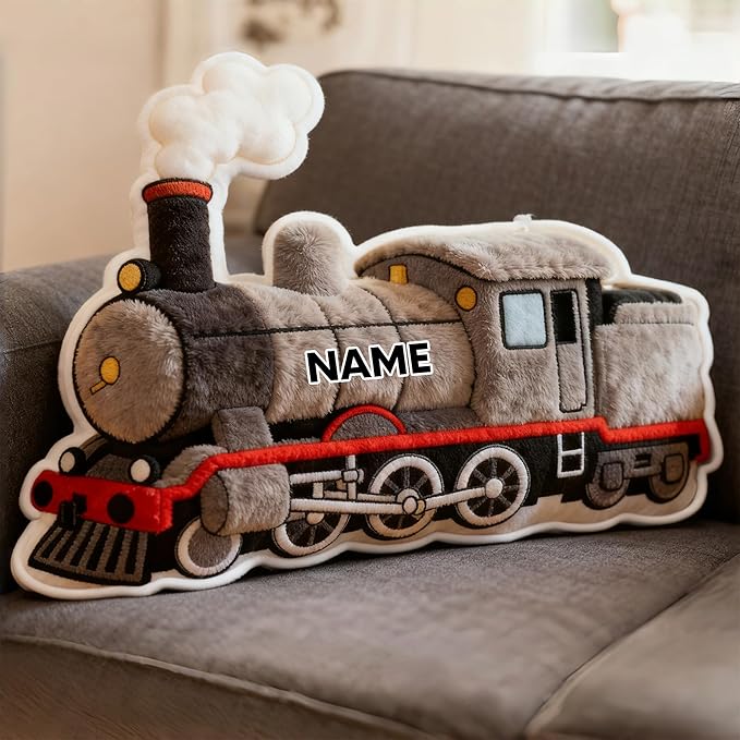 Custom Train Shaped Pillow Cute Personalized Name Plush Doll, Double-Sided Construction Engineering Vehicle Pillow for Kids, Birthday Gifts for Boys and Girls Sofa Decorative Pillows 8-32in