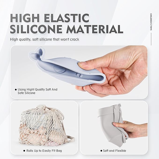 MarcZero 11Pcs Silicone Beach Toys Set - Travel Friendly With Bucket, Shovel, 8 Sand Molds, Bag - Modern Baby Sand Toys for Toddlers, Kids (Gray)