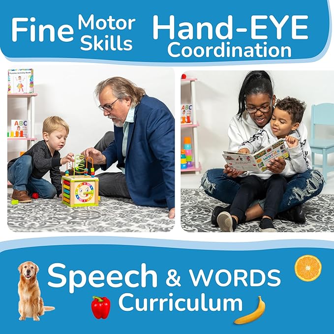 Wooden Kids Baby Activity Cube - Boys Gift Set | One 1, 2 Year Old Boy Gifts Toys | Developmental Toddler Educational Learning Boy Toys 12-18 Months | Bead Maze, First Birthday Gift