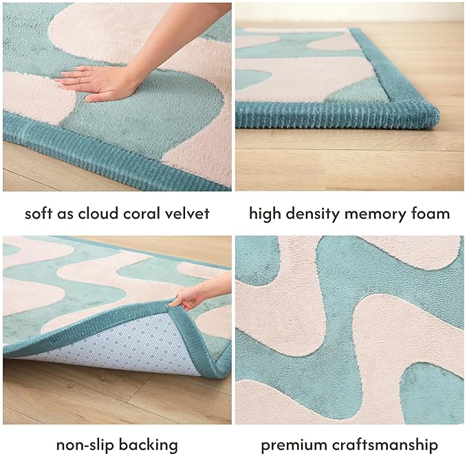 Premium Baby Playmat for Floor 80" x 110" waves – Cloudsoft Coral Velvet Memory Foam Rug for Crawling – Non-Slip, Water-Resistant, Non-Toxic, Easy-Care Muscle Mat – Thick Play Mat for Baby