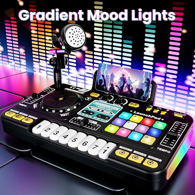 Toddlers DJ Mixer Toys, Electronic Baby Musical DJ Toys with Lights, Songs, Sound Effects, Microphone, Kids Electronic Piano Sets, Chiristmas Birthday Gifts for 3 4 5 6 Years Old Boys Girls