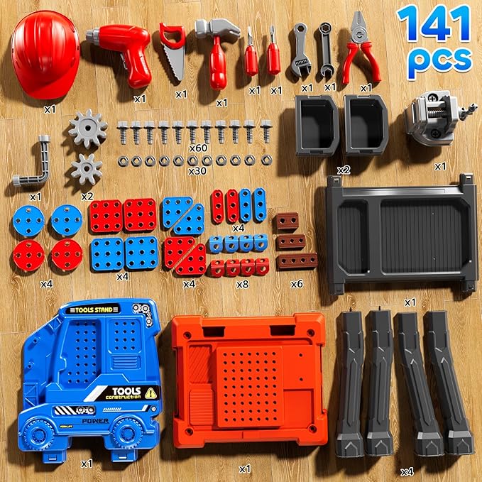 Kids Tool Toy Playset with Electronic Drill Sound for Aged 3 4 5 6 7 8, Workbench Toys for Toddlers 3-5, Pretend Play Tool Box, Construction Mechanic Set, Birthday Gift for Boys Girls Ages 3-8