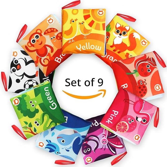 BabyBibi Cloth Books for Babies (Set of 9) - Color Recognition Series. Soft Books for Babies. Touch and Feel Crinkle Paper. Baby Learning Toys/Educational Toys for 3 Months to 4 Years Old
