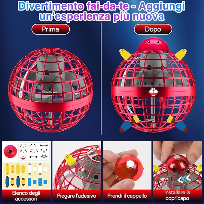 Flying Orb Ball Toys 2024, Hover Boomerang Spinner Fly Ball Toys for Kids Teen Boys Girls, Soaring Hand Controlled Mini Drone Cosmic Globe Spinning Birthday for 6 7 8 9 10 11 12(Red)