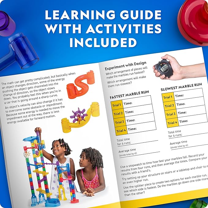 NATIONAL GEOGRAPHIC Glowing Marble Run – 150 Piece Construction Set with 30 Glow in The Dark Glass Marbles & Storage Bag, STEM Gifts for Boys and Girls, Building Project Toy (Amazon Exclusive)