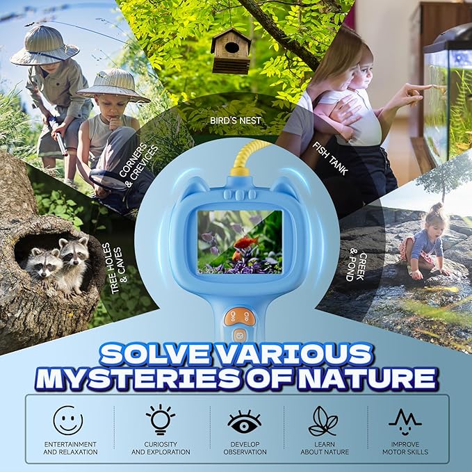 Borescope Snake Camera with Light for Kids，STEM Endoscope Educational Toy Kit，Outdoor Camping Nature Science Exploration Hoilday Birthday Gift for Boys & Girls Ages 3+ Years Old (Blue)