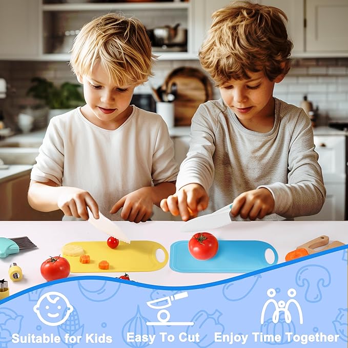 30 Pieces Toddler Knife Set, Kids Knives for Real Cooking, Kids Cooking Sets Real-Montessori Kitchen Tools with Cutting Board Crinkle Cutters Kid Safe Knives