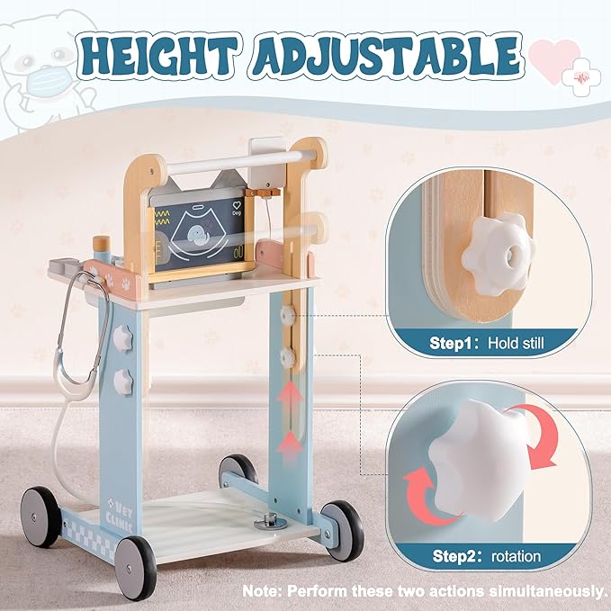 ROBOTIME Doctor Kit for Toddlers, Wooden Kids Doctor Play Set with Medical Cart & Accessories, Pretend Role Play Doctor Toys for Girls Boys, Toddler Doctor Playset Gift