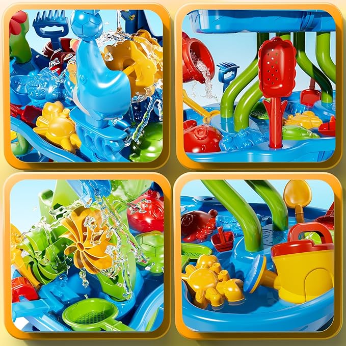 4-Tier Water Table for Toddlers 3-5 Kids Ages 4-8, Summer Outdoor Beach Sensory Activity Playset Kids Sand Box and Water Table Toys, Party Birthday Gifts for Boys and Girls 3 4 5 6 7 8