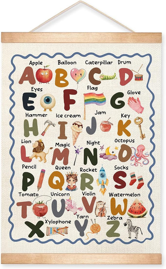 Educational Wall Art Posters ABC Alphabet Chart, Learning Posters for Kids,ABC Banner Poster, Canvas Wall Hanging Decor for Toddler Room Playroom Nursery Wall Classroom Decor 18.5x14inch(Colorful-06)