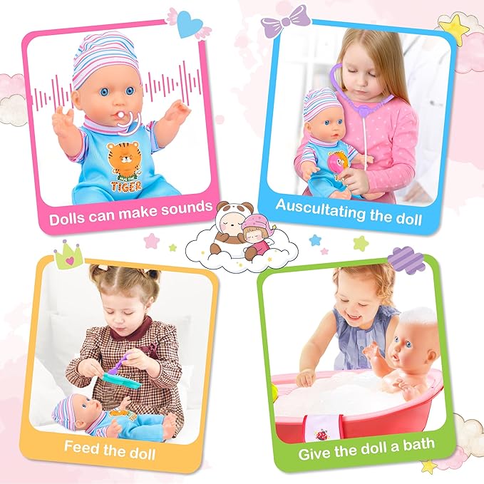 Baby Doll Care Toys, 30PCS Baby Dolls Bath Set & Doctor Kit, Pretend Play Baby Doll Set, Incl Bathtub, Bathrobe, ECG, Thermometer, Toddlers Toys Gifts for Age 3 4 5 6 Year Old Girls