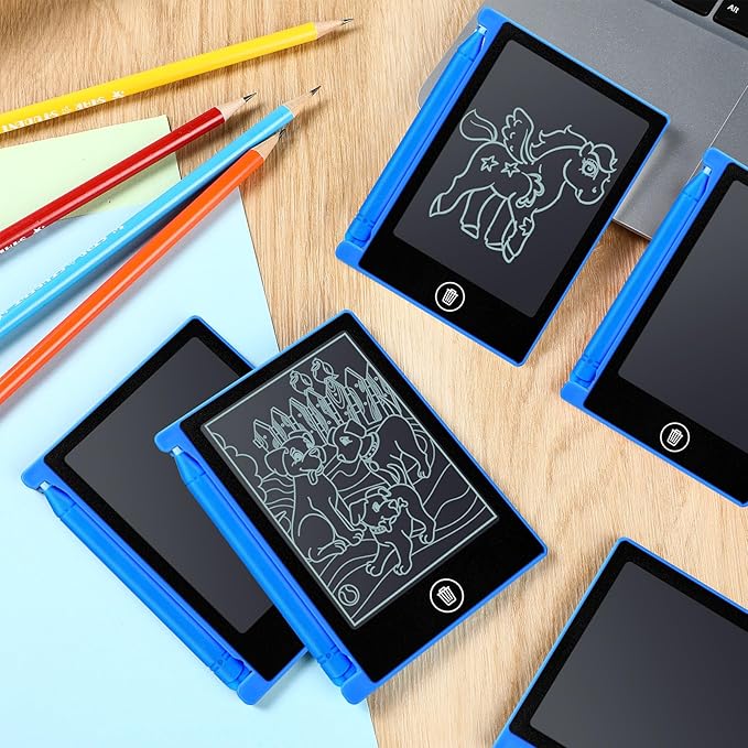 Nezyo 16 Pieces 4.5 Inch Mini LCD Writing Tablet for Kids Electronic Doodle Board Colorful Drawing Tablet Bulk Erasable Writing Pad Reusable Learning Gift for Girls Boys Party Favor(Blue)
