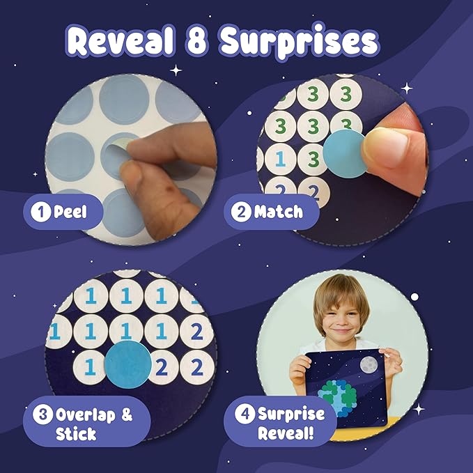 BINCA Dotties Dot Art Activity Kit - Space, 1500+ Stickers, Christmas Stocking Stuffers, Mess-Free Activities, DIY Dot Sticker Art, Kids Travel Activities, Gifts for Boys & Girls Ages 4,5,6,7