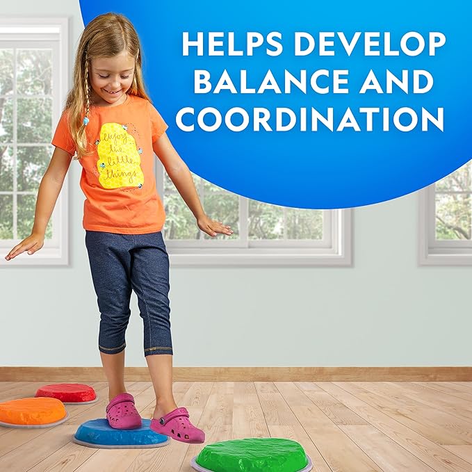 NATIONAL GEOGRAPHIC Stepping Stones for Kids – 7 Durable, Non-Slip Stones Encourage Toddler Balance & Motor Skills, Indoor & Outdoor Toys, Balance Stones, Obstacle Course