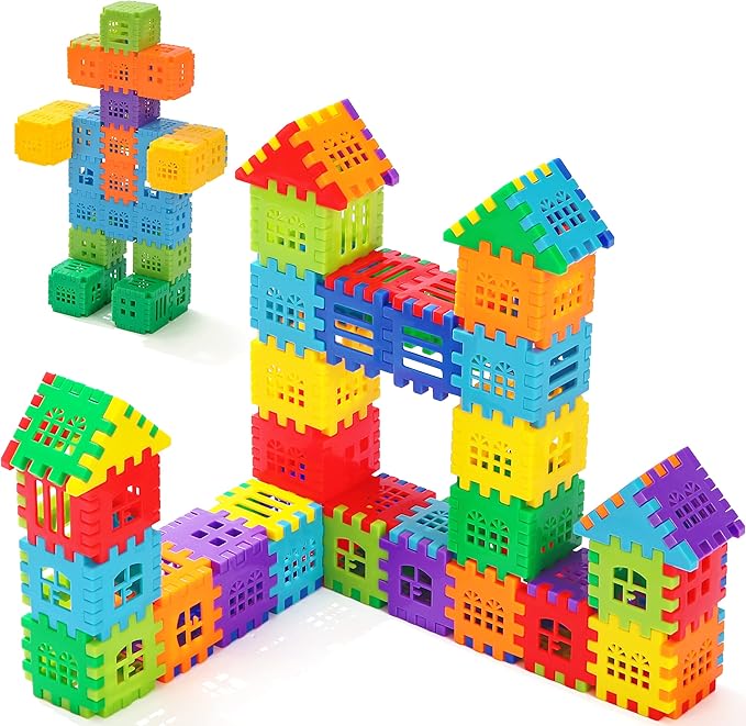 Building Blocks – 100-piece Kids Builders Blocks Set with Storage Bag – Interlocking Building Blocks for Toddlers and Kids – Fun and Educational Toy Building Set for Skill Development