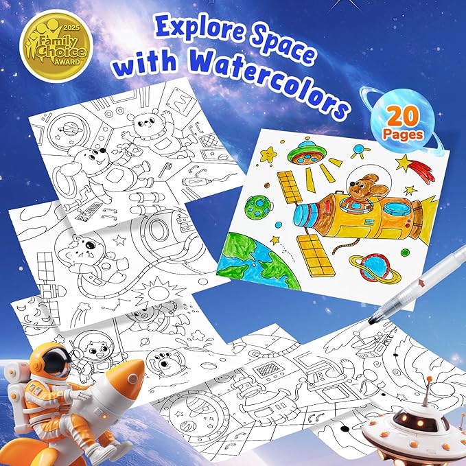 JoyCat Paint with Water Coloring Books for Toddlers, Watercolor Painting Sets for Kids Ages 3-5 4-8, Arts and Crafts Drawing Activities Toy Birthday Gift for Boys Girls (Space)