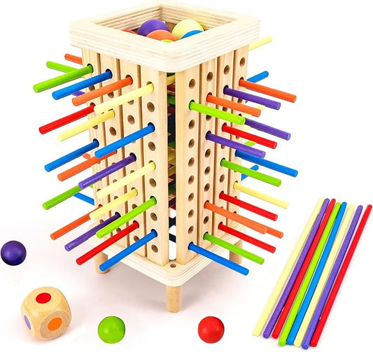 Pichoi Montessori Wooden Board Game for Age 3-5, Math Educational Puzzle Game for Kids 4-6-8, Fine Motor Skills Toys & Counting Toy Multiplayer Family Game Travel Toys Gifts for 3 4 5 6 Years Old