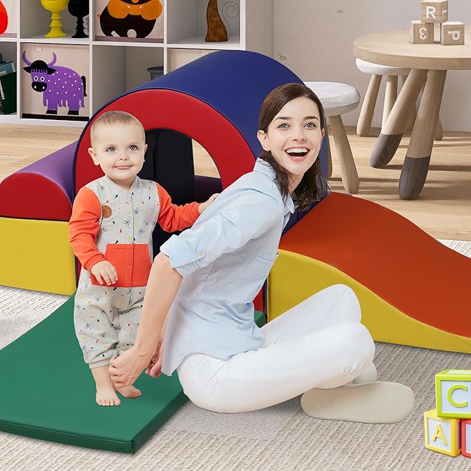 10 Piece Foam Climbing Blocks, Soft Climbing Toys for Toddlers, Lightweight Baby Climbing Gym, Indoor Baby Activity Play Set for Crawling Climbing and Sliding