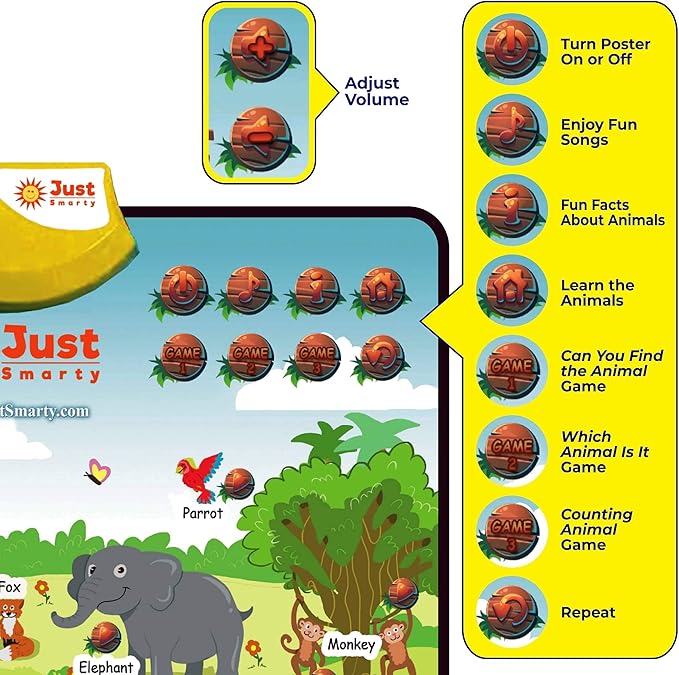 Just Smarty Zoo Animals Toddler Learning Toys Ages 3-6 | Sounds, Counting & Memory Games | Learning Resources Animals for Kids | Animal Facts Game | Toddler Learning Activities