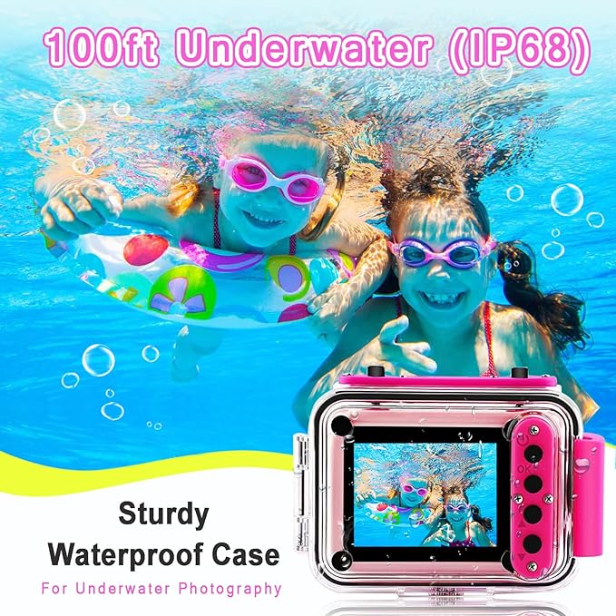 PROGRACE Kids Digital Waterproof Camera - 2025 Upgrade Underwater Camera Birthday Gifts for Girls Children Action Cameras with 32GB SD Card, Pool Toys for Kids Age 4 5 6 7 8 9 10 12