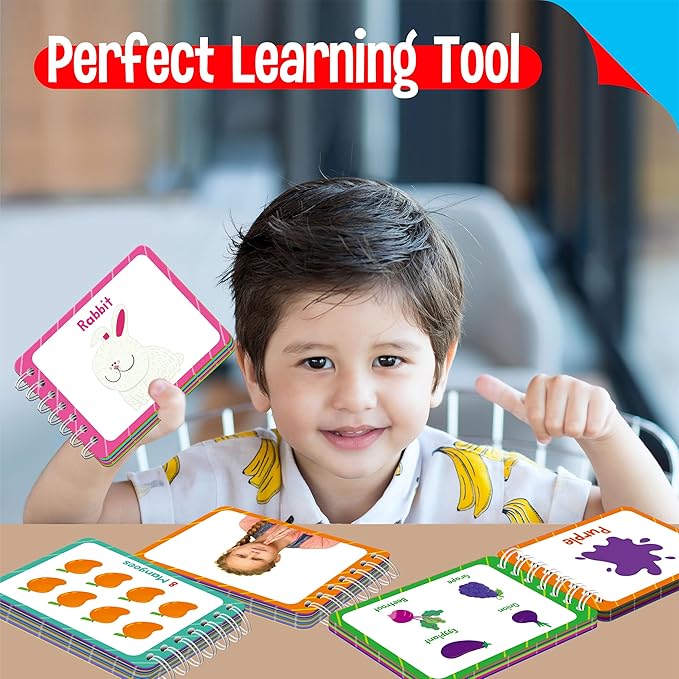 4 Preschool Learning Flipbooks, 96PCS Double Sided Printed Cards Set, Alphabet Letter A-Z, Number 1-20, Feelings and Emotions, Shapes and Colors Mini Board Books Set Early Educational Tool for Kids
