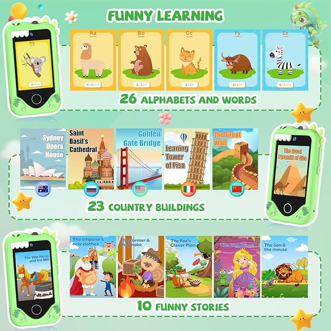 Kids Smart Phone for Girls Gifts - Toddler Christmas Birthday Gift for Age 3 4 5 6 Year Old, Kids Cell Phone Toy with Touchscreen, Dual Cameras, Learning, Kid Mp3 Player, Games with 32 GB Card