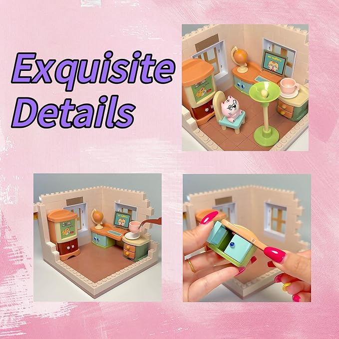 Koko's Cat Town DIY Miniature House Kit,Tiny House Home Office Building Kits,Purrfect Dollhouse with 254PCS,Gift for Cat Lovers Teens Kids Ages 3+. Purr-FECT Gift! (HY-120A2)