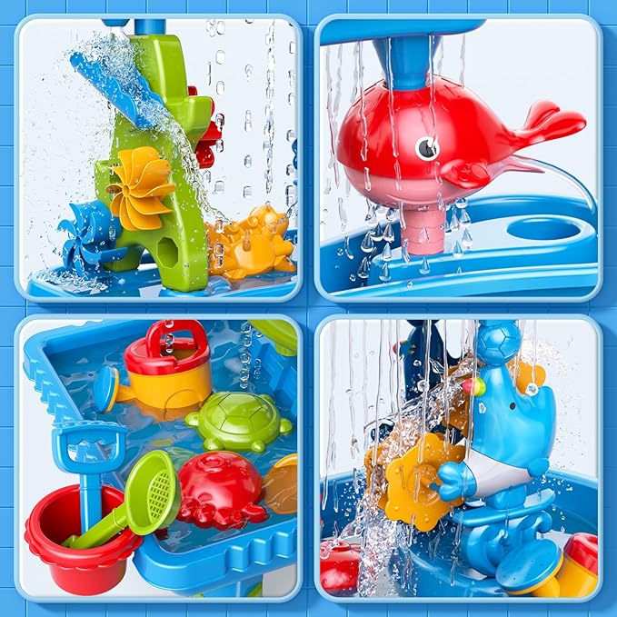4-Tier Sand and Water Table for Kids, Outdoor Splash and Play Activity Set for Boys and Girls Ages 3 4 5 6 7 8 Years, Summer Beach & Poolside Sensory Toys for Fun Water Play