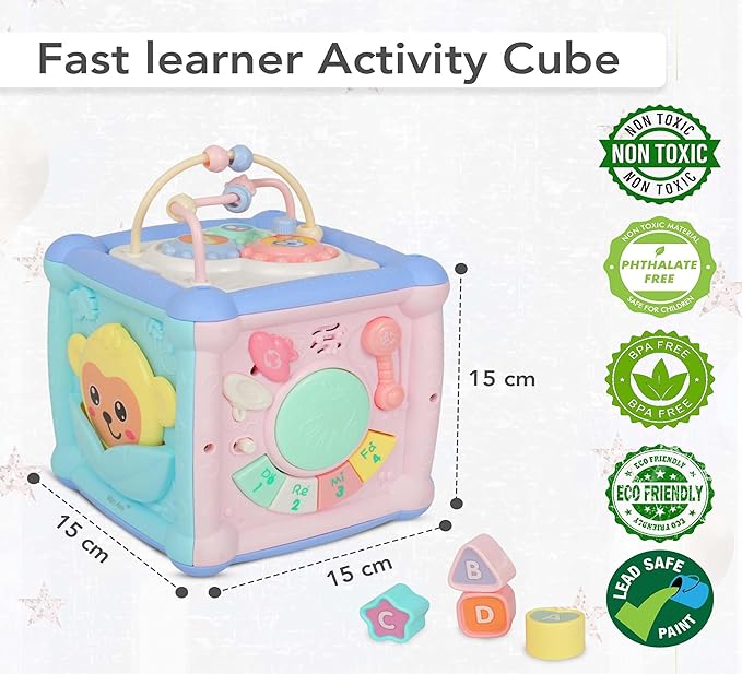 6-in-1 Baby Activity Cube for 1.5 Year Old, Educational Learning Fine Toy, Fast Learner Toddlers Activity Cube for Babies, Music & Light-Up Toy for Baby Girls and Boys, First Birthday Gifts