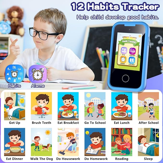 Kids Phone Toys for Boys, 3 4 5 6 7 8 Year Old Boys Girls Christmas Birthday Gifts for Kids, 2.8" Touchscreen Smartphone Toddler Cell Phone, Children Play Toy Phone with Camera, Game, Music, 8GB Card