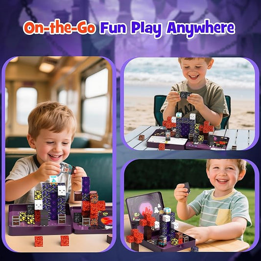 Mini Magnetic Blocks, Magnetic Cubes Game with Iron Box 49 PCS Magnet Tiles Building Blocks Toddler Toy STEM Sensory Outdoor Creative Kids Travel Toys for 3+ Year Old