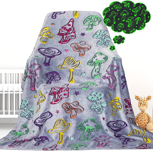 Mushroom Blanket Gifts for Women Girls - Mushroom Decor Glow in The Dark Blanket for Adults Girls Cottagecore Soft Colorful Kids Throw Cute Mushrooms Stuff Halloween Christmas