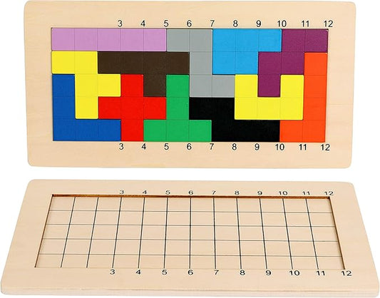 Wooden Pentominoes Puzzle Games - Family Board Games for Kids and Adults- Tangram Geometry Math Pattern Blocks Toys for 6 Years Montessori Learning Toys - Smart IQ Math Brainteaser Puzzle