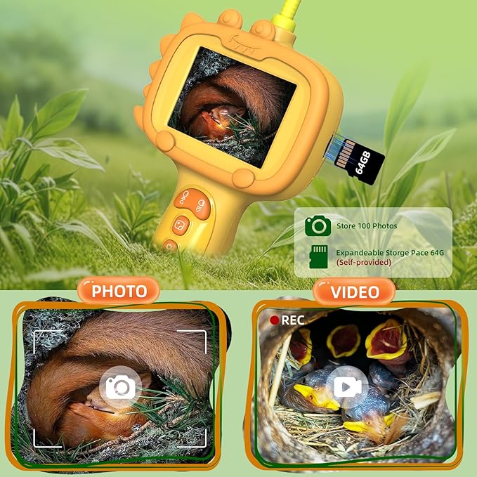 Borescope Camera with Light for Kids | STEM Science Educational Toy for 4 5 6 7 8 9 10 12 Years Old Boys & Girls | Birthday Gift for Outdoor Adventures & Nature Discovery (Orange)