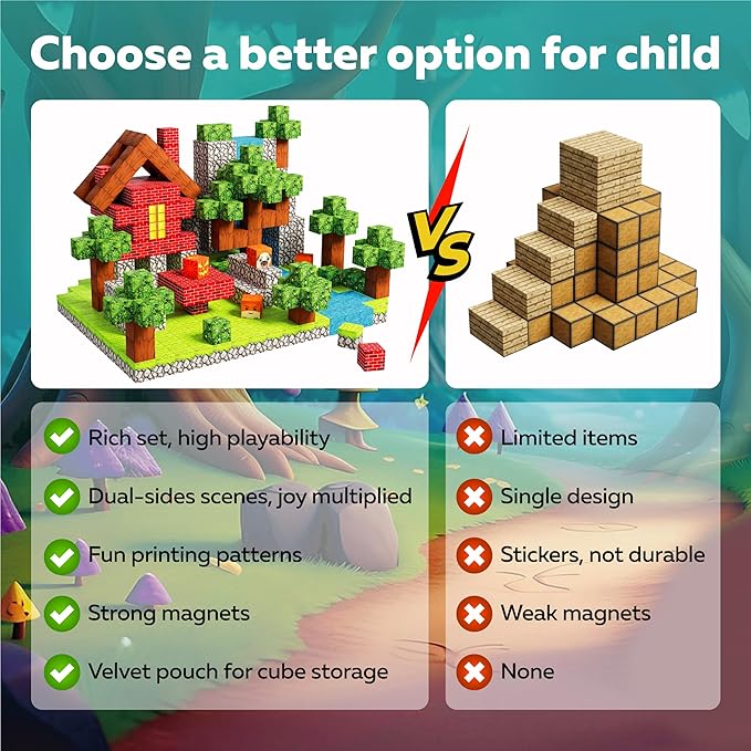 Magnetic Blocks Cubes 128PCS - STEM Cube Building Blocks & Magnet Cubes, Fidget, Montessori for Kids Ages 3-5 & 5-7 & 8-12, Magnetic Kit Cubes, Construction Magnet Toys Blocks Birthday Gifts