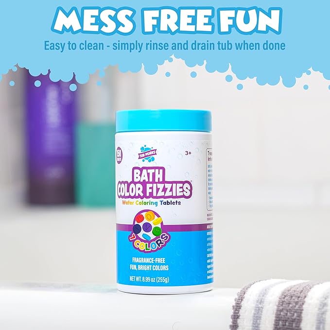 Tub Works® Bath Color Fizzies®, 150 Count, 3 Pack | Nontoxic & Fragrance-Free | Color Bath Drops Create Fun Bath Colors | Bath Color Tablets in 7 Colors for Variety | Bath Bombs for Kids Bath
