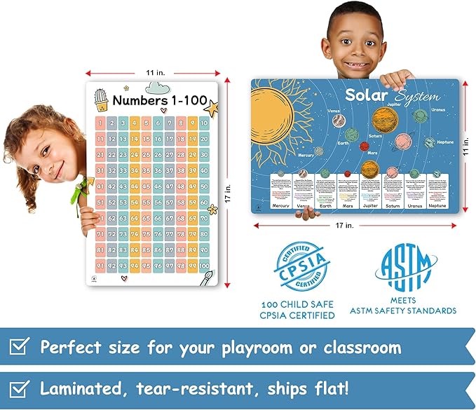 26 Set of 50 Boho Educational Posters for Kids – Alphabet Chart, Multiplication Division Chart, USA World Map, Periodic Table, Sight Words, Homeschool Posters, Boho Classroom Decor - Laminated 17x11