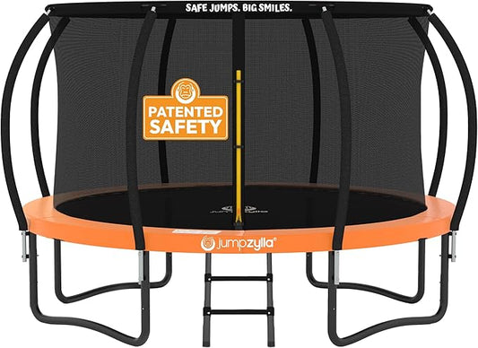 JUMPZYLLA Trampoline Outdoor 8FT 10FT 12FT 14FT 15FT 16FT with Enclosure and Ladder, ASTM Approved Recreational Trampoline for Kids and Adults, Anti-Rust Coated Frame