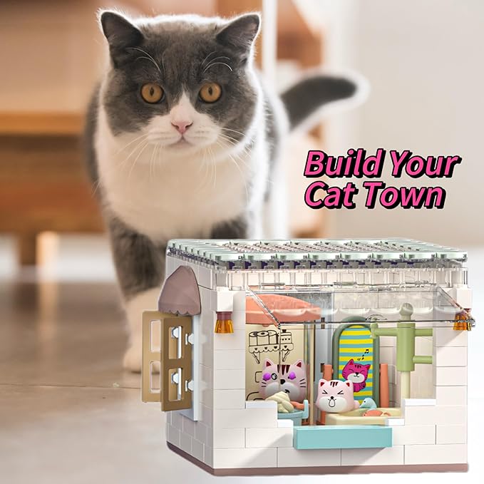 Koko's Cat Town DIY Miniature House Kit,Tiny House Bathroom Building Kit,Purrfect Dollhouse with 254PCS,Cat Toys Gift for Teens Kids Ages 3+,Dollhouse for 3 and up