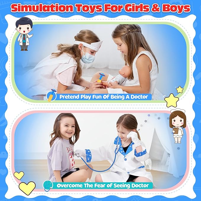 Kids Doctor Kit for Girls, Doctors Set for Toddlers 22 Pieces Doctor Play Gift for Kids Medical Toys Set with Roleplay Doctor Costume Toddlers Ages 3 4 5 6 Year Old