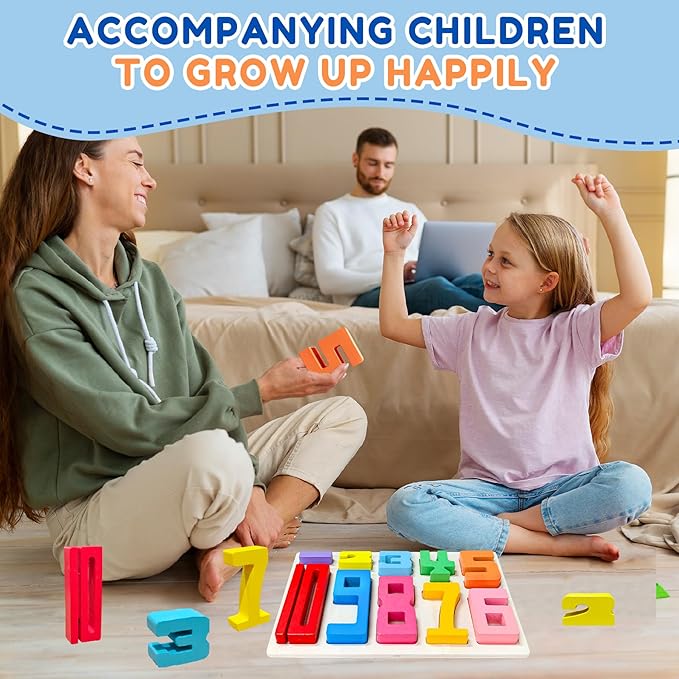 10Pcs Wooden Number Building Blocks, Montessori Number Blocks Math Learning Digital Building Blocks Digital Educational Counting Learning Toys for Parent-Child Interaction Skills Stocking Stuffers